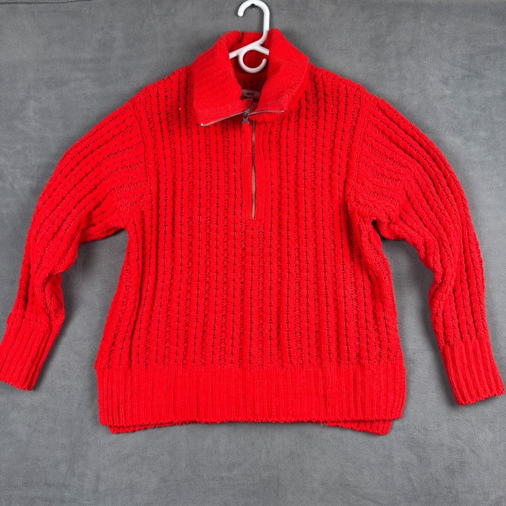 Aerie Womens Red Chenille Cable Knit Quarter Zip Sweater Small RN54485